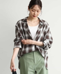 [洗える]オンブレチェック柄シャツブラウス