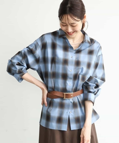 MK MICHEL KLEIN（エムケーミッシェルクラン）の「[洗える]オンブレチェック柄シャツブラウス（シャツ/ブラウス・レディース・ブラウン/ブルー/ネイビー・38）」の3枚目の写真