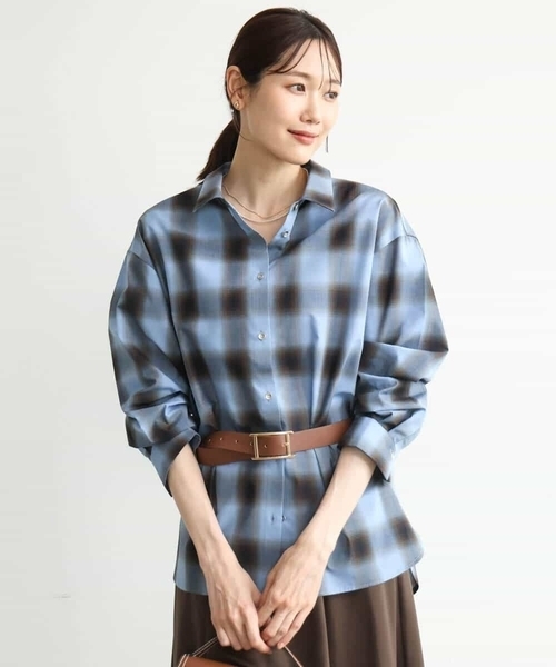 MK MICHEL KLEIN（エムケーミッシェルクラン）の「[洗える]オンブレチェック柄シャツブラウス（シャツ/ブラウス・レディース・ブラウン/ブルー/ネイビー・38）」の16枚目の写真