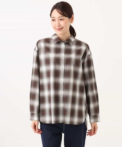 MK MICHEL KLEIN（エムケーミッシェルクラン）の「[洗える]オンブレチェック柄シャツブラウス（シャツ/ブラウス・レディース・ブラウン/ブルー/ネイビー・38）」の4枚目の写真