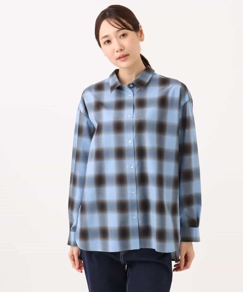 MK MICHEL KLEIN（エムケーミッシェルクラン）の「[洗える]オンブレチェック柄シャツブラウス（シャツ/ブラウス・レディース・ブラウン/ブルー/ネイビー・38）」の13枚目の写真