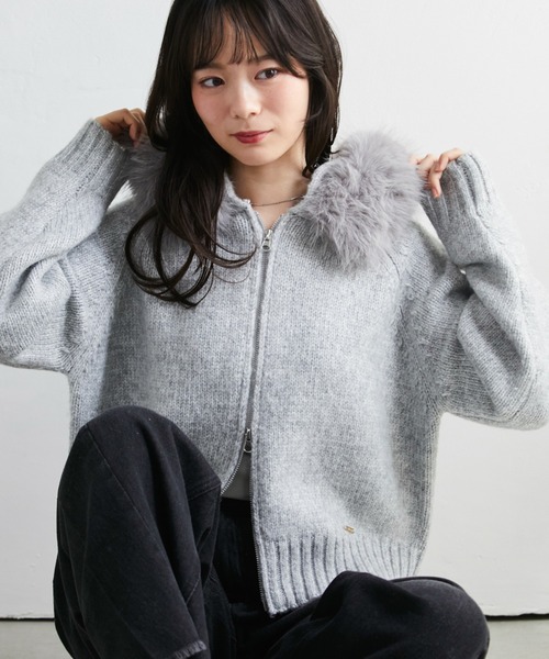 solleim(ソルレム)の「フードファージップカーデ(カーディガン/ボレロ・レディース・ベージュ/アイボリー/グレー・M/L)」の1枚目の写真