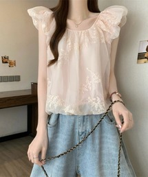 刺繍シフォンフリルスリーブブラウス