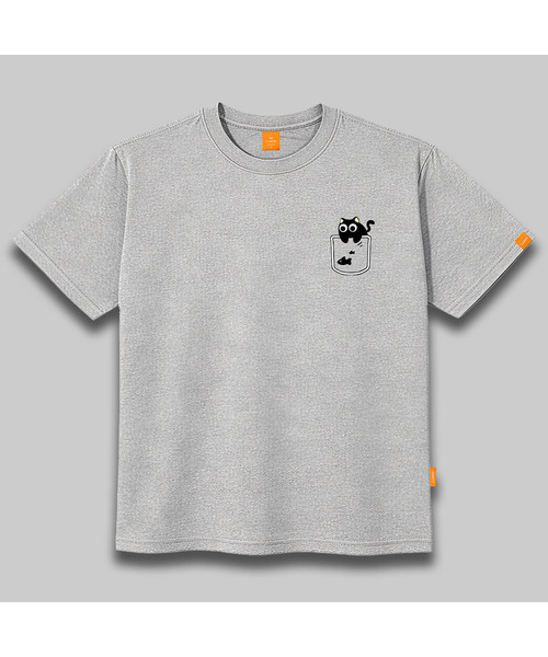 LLAMO(エラモ)の「ポケット-ニャン 半袖Tシャツ 男女共用 ビッグサイズ(Tシャツ/カットソー・メンズ・ホワイト/ブラック/グレー/ダークインディゴブルー・SMALL/MEDIUM/LARGE/X-LARGE/2XL/4XL/3XL)」の3枚目の写真
