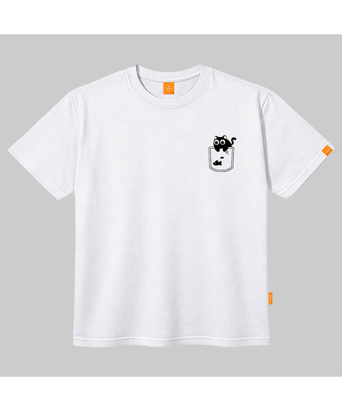 LLAMO(エラモ)の「ポケット-ニャン 半袖Tシャツ 男女共用 ビッグサイズ(Tシャツ/カットソー・メンズ・ホワイト/ブラック/グレー/ダークインディゴブルー・SMALL/MEDIUM/LARGE/X-LARGE/2XL/4XL/3XL)」の1枚目の写真