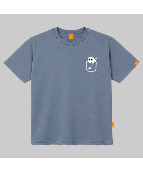 LLAMO(エラモ)の「ポケット-ニャン 半袖Tシャツ 男女共用 ビッグサイズ(Tシャツ/カットソー・メンズ・ホワイト/ブラック/グレー/ダークインディゴブルー・SMALL/MEDIUM/LARGE/X-LARGE/2XL/4XL/3XL)」の4枚目の写真