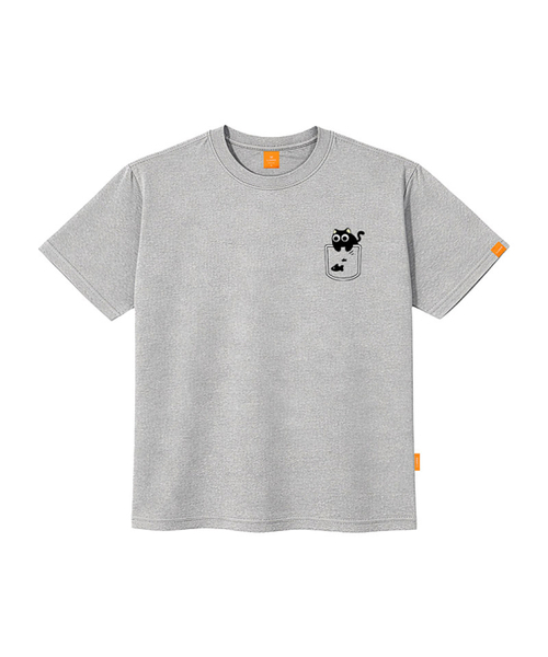 LLAMO(エラモ)の「ポケット-ニャン 半袖Tシャツ 男女共用 ビッグサイズ(Tシャツ/カットソー・メンズ・ホワイト/ブラック/グレー/ダークインディゴブルー・SMALL/MEDIUM/LARGE/X-LARGE/2XL/4XL/3XL)」の5枚目の写真