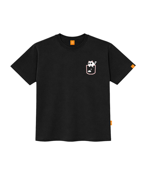LLAMO(エラモ)の「ポケット-ニャン 半袖Tシャツ 男女共用 ビッグサイズ(Tシャツ/カットソー・メンズ・ホワイト/ブラック/グレー/ダークインディゴブルー・SMALL/MEDIUM/LARGE/X-LARGE/2XL/4XL/3XL)」の6枚目の写真