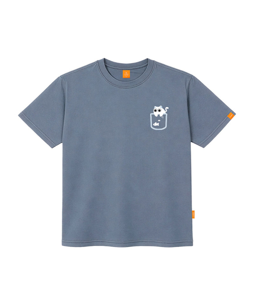 LLAMO(エラモ)の「ポケット-ニャン 半袖Tシャツ 男女共用 ビッグサイズ(Tシャツ/カットソー・メンズ・ホワイト/ブラック/グレー/ダークインディゴブルー・SMALL/MEDIUM/LARGE/X-LARGE/2XL/4XL/3XL)」の7枚目の写真
