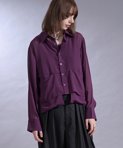Ellno Loset（エルノロゼット）の「ポケットデザインシアーシャツ（シャツ/ブラウス・メンズ・パープル/ブラック・SMALL/LARGE/MEDIUM）」の2枚目の写真