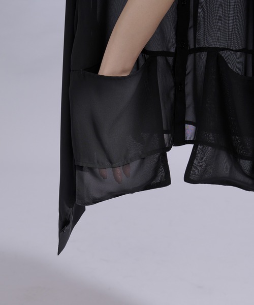 Ellno Loset（エルノロゼット）の「ポケットデザインシアーシャツ（シャツ/ブラウス・メンズ・パープル/ブラック・SMALL/LARGE/MEDIUM）」の3枚目の写真