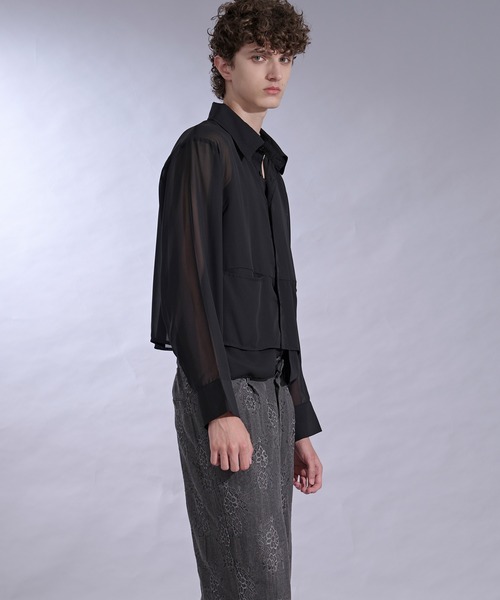 Ellno Loset（エルノロゼット）の「ポケットデザインシアーシャツ（シャツ/ブラウス・メンズ・パープル/ブラック・SMALL/LARGE/MEDIUM）」の5枚目の写真
