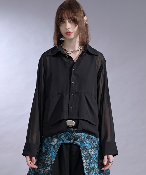 Ellno Loset（エルノロゼット）の「ポケットデザインシアーシャツ（シャツ/ブラウス・メンズ・パープル/ブラック・SMALL/LARGE/MEDIUM）」の12枚目の写真