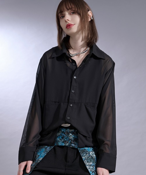 Ellno Loset（エルノロゼット）の「ポケットデザインシアーシャツ（シャツ/ブラウス・メンズ・パープル/ブラック・SMALL/LARGE/MEDIUM）」の11枚目の写真