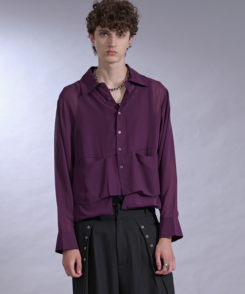 Ellno Loset（エルノロゼット）の「ポケットデザインシアーシャツ（シャツ/ブラウス・メンズ・パープル/ブラック・SMALL/LARGE/MEDIUM）」の16枚目の写真