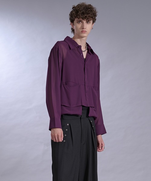 Ellno Loset（エルノロゼット）の「ポケットデザインシアーシャツ（シャツ/ブラウス・メンズ・パープル/ブラック・SMALL/LARGE/MEDIUM）」の17枚目の写真