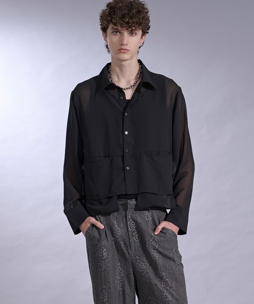 Ellno Loset（エルノロゼット）の「ポケットデザインシアーシャツ（シャツ/ブラウス・メンズ・パープル/ブラック・SMALL/LARGE/MEDIUM）」の4枚目の写真
