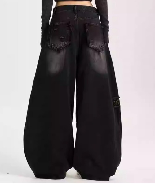 UP START(アップスタート)の「【Bls】【ZM】【Bling Leads】クロスモチーフ ダメージデニムパンツ ユニセックス(BL)(デニムパンツ・メンズ・ブラック・LARGE/MEDIUM)」の4枚目の写真