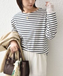 【WEB限定】〈手洗い可能〉レース 切替スリーブ ボーダー カットソー◇