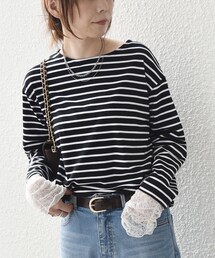 【WEB限定】〈手洗い可能〉レース 切替スリーブ ボーダー カットソー◇
