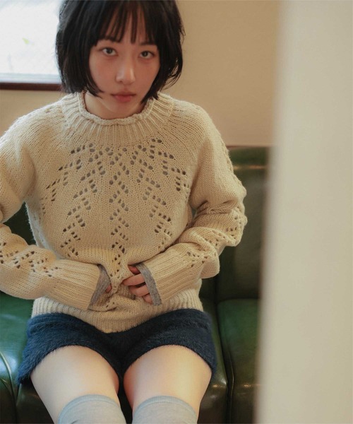 miette(ミエット)の「アイレット編みニットプルオーバー(ニット/セーター・レディース・アイボリー/ベージュ/レッド・FREE)」の1枚目の写真