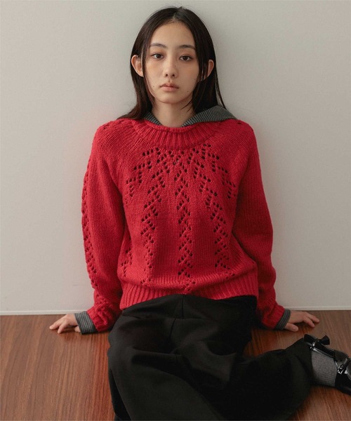 miette(ミエット)の「アイレット編みニットプルオーバー(ニット/セーター・レディース・アイボリー/ベージュ/レッド・FREE)」の3枚目の写真