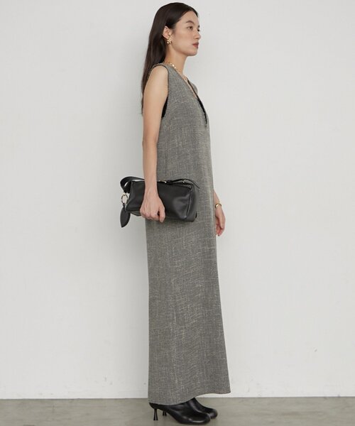 LOUNGEDRESS(ラウンジドレス)の「《セットアップ可/オケージョン》【Atelier N5/アトリエヌメロサンク】ツイードV ワンピース 秋服(ワンピース・レディース・ブラック・FREE)」の5枚目の写真