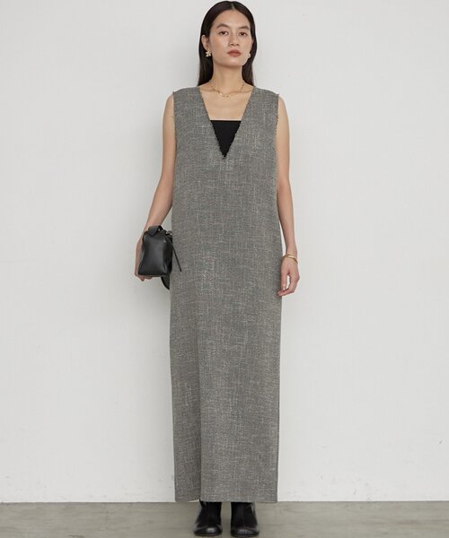 LOUNGEDRESS(ラウンジドレス)の「《セットアップ可/オケージョン》【Atelier N5/アトリエヌメロサンク】ツイードV ワンピース 秋服(ワンピース・レディース・ブラック・FREE)」の8枚目の写真