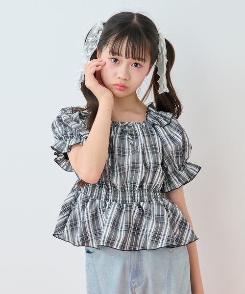 mezzo piano Junior(メゾピアノジュニア)の「シャーリングフリルブラウス×【接触冷感】キャミソールセット(シャツ/ブラウス・キッズ・オフホワイト/ブラック・S:140cm/M:150cm/L:160cm)」の9枚目の写真