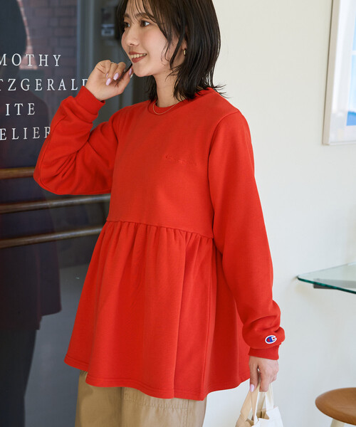 FREAK'S STORE(フリークスストア)の「限定展開 Champion × FREAK'S STORE/チャンピオン 別注 切り替え チュニック スウェット プルオーバー(スウェット・レディース・ネイビー/グレー/ライトグレー/レッド/ブラック・フリ-)」の17枚目の写真