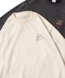 Cat Embroidery Ponte Suede Sweat shirt/アニマル 猫 ワンポイント刺繍 オーバーサイズ ポンチスウェード トレーナー スウェット レディース メンズ