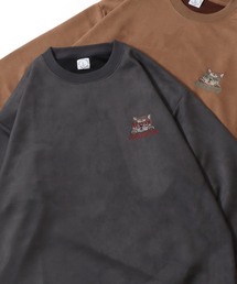 Cat Embroidery Ponte Suede Sweat shirt/アニマル 猫 ワンポイント刺繍 オーバーサイズ ポンチスウェード トレーナー スウェット レディース メンズ