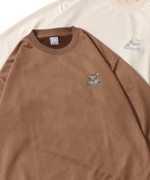 Cat Embroidery Ponte Suede Sweat shirt/アニマル 猫 ワンポイント刺繍 オーバーサイズ ポンチスウェード トレーナー スウェット レディース メンズ