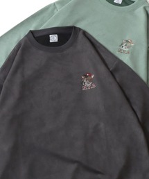 Cat Embroidery Ponte Suede Sweat shirt/アニマル 猫 ワンポイント刺繍 オーバーサイズ ポンチスウェード トレーナー スウェット レディース メンズ