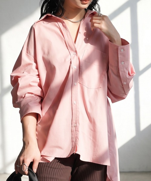 antiqua(アンティカ)の「オーバーサイズ シャツ(シャツ/ブラウス・レディース・ピンク/グレー系その他・ONESIZE)」の1枚目の写真