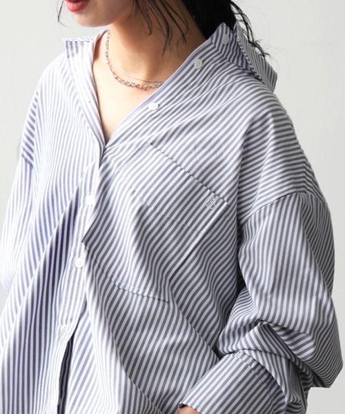 antiqua(アンティカ)の「オーバーサイズ シャツ(シャツ/ブラウス・レディース・ピンク/グレー系その他・ONESIZE)」の4枚目の写真