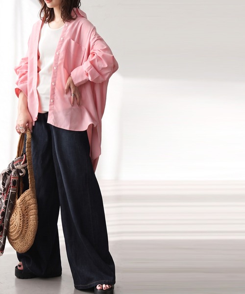 antiqua(アンティカ)の「オーバーサイズ シャツ(シャツ/ブラウス・レディース・ピンク/グレー系その他・ONESIZE)」の9枚目の写真