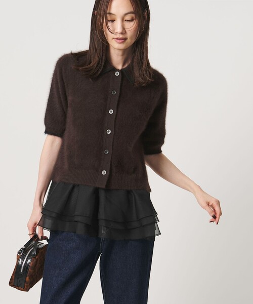 UNITED ARROWS(ユナイテッドアローズ)の「フォックスカシミヤ オーガンジーコンビ ポロニット(ニット/セーター・レディース・ダークグレー/その他2/ダークブラウン・FREE)」の2枚目の写真