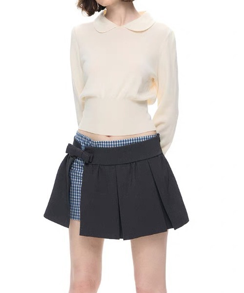 AsRiRe（アスリレイ）の「26aw 【リボン取り外し可能】配色カラーニットトップス（ニット/セーター・レディース・グレー/ホワイト・M）」の2枚目の写真