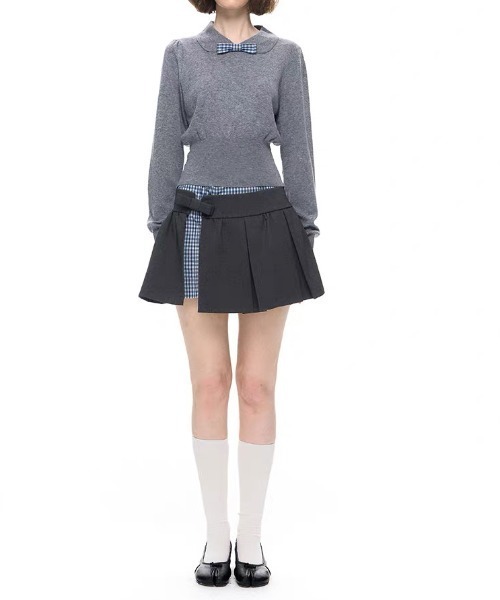 AsRiRe（アスリレイ）の「26aw 【リボン取り外し可能】配色カラーニットトップス（ニット/セーター・レディース・グレー/ホワイト・M）」の3枚目の写真