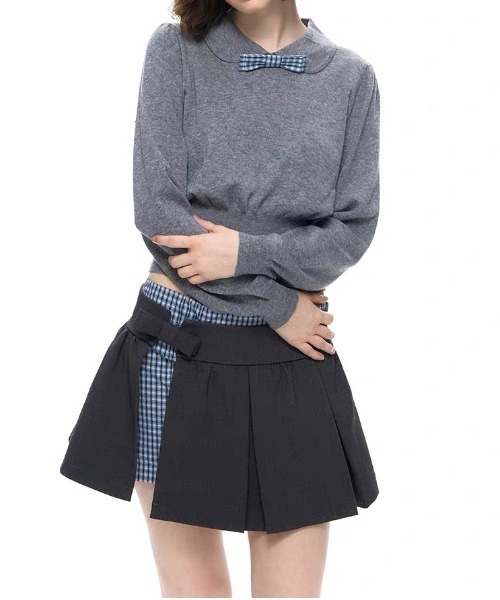 AsRiRe（アスリレイ）の「26aw 【リボン取り外し可能】配色カラーニットトップス（ニット/セーター・レディース・グレー/ホワイト・M）」の5枚目の写真