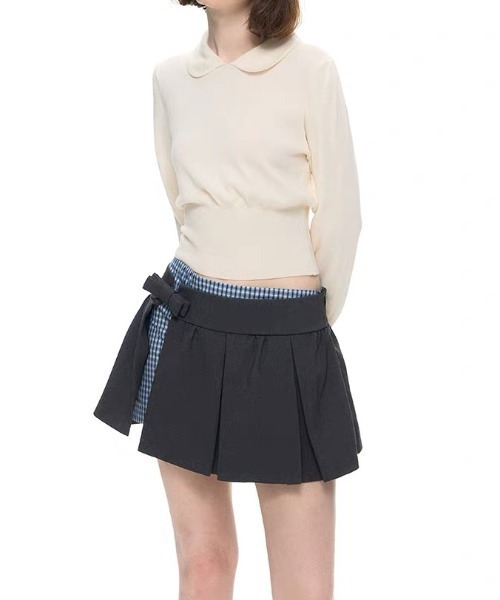 AsRiRe（アスリレイ）の「26aw 【リボン取り外し可能】配色カラーニットトップス（ニット/セーター・レディース・グレー/ホワイト・M）」の7枚目の写真