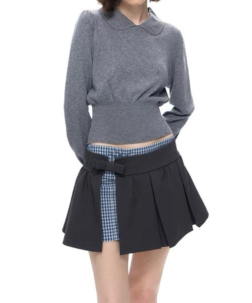 AsRiRe（アスリレイ）の「26aw 【リボン取り外し可能】配色カラーニットトップス（ニット/セーター・レディース・グレー/ホワイト・M）」の10枚目の写真