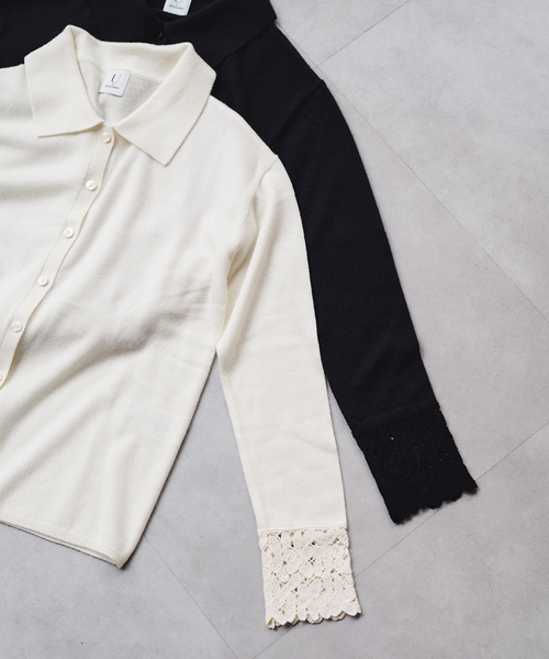 U by SPICK&SPAN(ユーバイスピックアンドスパン)の「レースカフスニットシャツ(ニット/セーター・レディース・ホワイト/ブラック・FREE)」の12枚目の写真