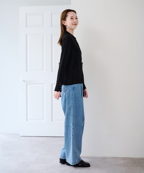 U by SPICK&SPAN(ユーバイスピックアンドスパン)の「レースカフスニットシャツ(ニット/セーター・レディース・ホワイト/ブラック・FREE)」の14枚目の写真