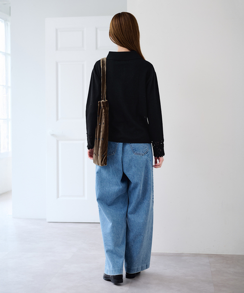 U by SPICK&SPAN(ユーバイスピックアンドスパン)の「レースカフスニットシャツ(ニット/セーター・レディース・ホワイト/ブラック・FREE)」の15枚目の写真