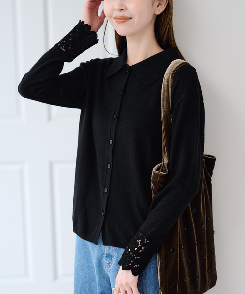 U by SPICK&SPAN(ユーバイスピックアンドスパン)の「レースカフスニットシャツ(ニット/セーター・レディース・ホワイト/ブラック・FREE)」の17枚目の写真