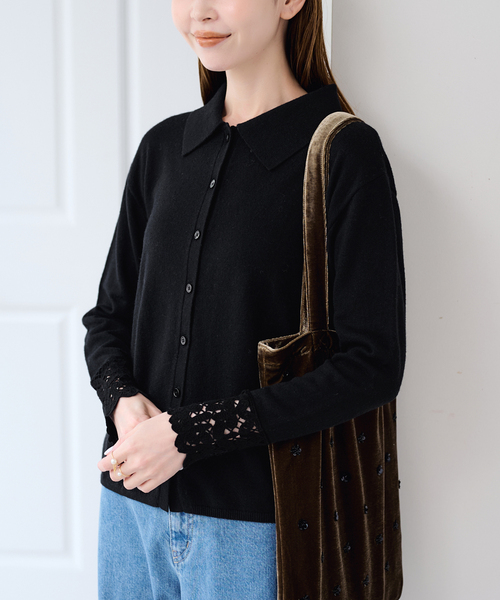 U by SPICK&SPAN(ユーバイスピックアンドスパン)の「レースカフスニットシャツ(ニット/セーター・レディース・ホワイト/ブラック・FREE)」の18枚目の写真