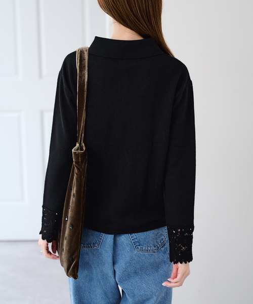 U by SPICK&SPAN(ユーバイスピックアンドスパン)の「レースカフスニットシャツ(ニット/セーター・レディース・ホワイト/ブラック・FREE)」の20枚目の写真