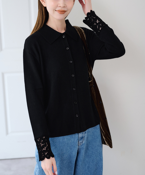 U by SPICK&SPAN(ユーバイスピックアンドスパン)の「レースカフスニットシャツ(ニット/セーター・レディース・ホワイト/ブラック・FREE)」の21枚目の写真